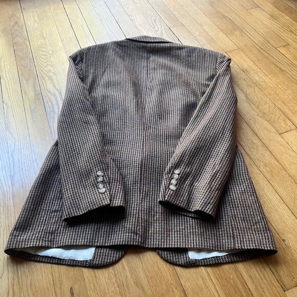 OSCAR DE LA RENTA Size 40S Tan Plaid Two Button Notch Neck Sports Coat Blazer - Picture 10 of 10